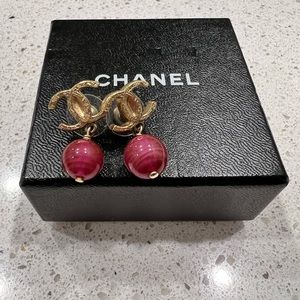 Chanel CC Pink Bead Dangle Earrings
